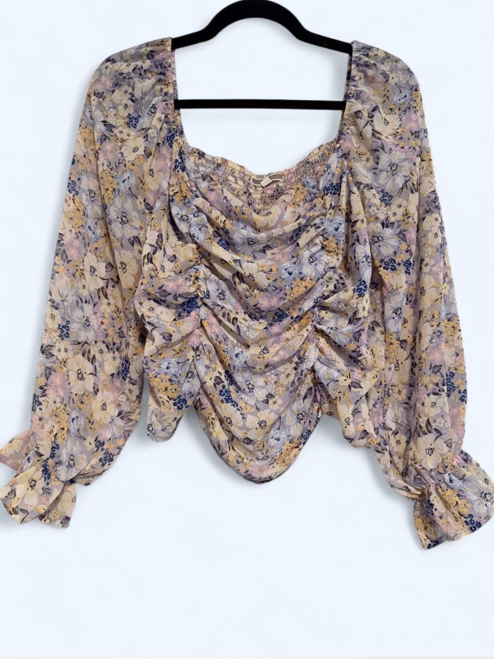 Pleione Anthropologie Floral Ruched Off-The-Shoulder Blouse Size L